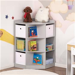 Picture of 212 Main 311-044GY Homcom 9-Cube Kids Corner Storage Toy Cabinet Organizer Bookshelf with Fabric Drawer Bins