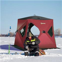 AB1-012V00RD Outsunny 2 Person Insulated Ice Fishing Shelter Pop-Up Portable Ice Fishing Tent with Carry Bag & Anchors for Lowest Temps -22, Red -  212 Main