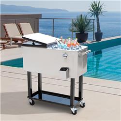 Picture of 212 Main B2-0012 Outsunny 80 qt. Rolling Cooling Bins Ice Chest on Wheels Outdoor Stand Up Drink Cooler Cart for Party&#44; Stainless Steel
