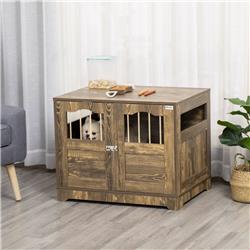 Picture of 212 Main D02-070V80 PawHut Wooden & Wire Dog Crate with Surface & Stylish Pet Kennel Magnetic Doors&#44; Brown