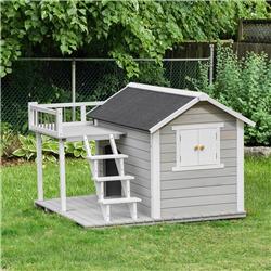 Picture of 212 Main D02-079 PawHut 2-Story Wooden Outdoor Dog House Shelter with Stairs & Balcony Medium - Large Dogs