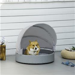 Picture of 212 Main D02-104 PawHut Wicker Dog Bed Rattan Pet Sofa with Adjustable Canopy Pet House Shelter for Small Dogs with Cushion Indoor Outdoor&#44; Gray