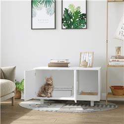 Picture of 212 Main D31-016WT PawHut Wooden Cat Litter Box Enclosure & House Kitty Hidden Washroom&#44; with End Table Design & Scratcher & Magnetic Doors&#44; White