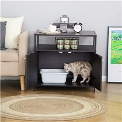 Picture of 212 Main D31-023V80BK PawHut Cat Litter Box Enclosure Double-Door Nightstand with Storage Shelf&#44; Black