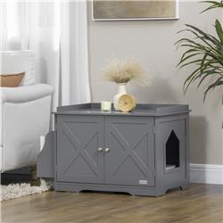 Picture of 212 Main D31-065V00GY PawHut Wide & Large Cat Litter Box Furniture Hidden Farmhouse Table with Magnetic Doors&#44; Gray