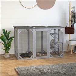 Picture of 212 Main D32-002GY PawHut 71 x 32 x 44 in. Large Wooden Outdoor Cat Enclosure Catio Cage with 3 Platforms&#44; Gray