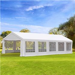 100110-046W 32 x16 ft. Outsunny Outdoor Carport Canopy Heavy Duty Party & Wedding Tent with Removable Sidewalls, White -  212 Main