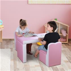 Picture of 212 Main 310-029PK Qaba Kids 2-in-1 Multi-Functional Play Table & 2 Chair Set with Couch Storage Box for 3-6 Year Olds&#44; Pink
