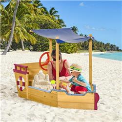343-050 Outsunny Kids Wooden Sandbox with Canopy Bench Seat Storage Space & Aged 3-8 Years Old