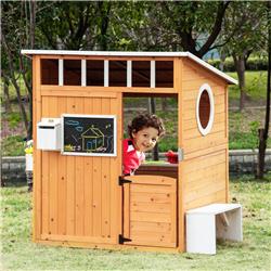Picture of 212 Main 345-022 48 x 42.5 x 53 in. Outsunny Wooden Playhouse for Kids Outdoor with Working Door&#44; Yellow