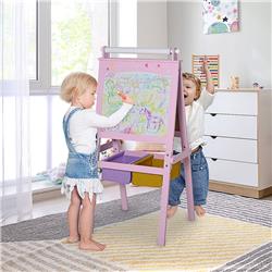 Picture of 212 Main 3B0-003 Qaba 3-in-1 Kids Wooden Art Easel with Paper Double&#44; Pink