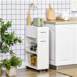 801-240V80BK Homcom 3-Tier Slim Storage Cart Rolling Narrow Kitchen Cart on Wheels, White