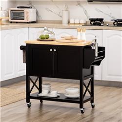 Picture of 212 Main 801-248 Homcom Rolling Kitchen Island Cart with Rubber Wood Top&#44; Black