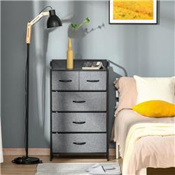 HOMCOM Dresser Storage Drawers, 6 Drawer Dresser, Chest of Drawers with Steel Frame for Bedroom, Living Room, Grey