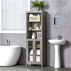 Picture of 212 Main 834-448GY Kleankin Tall Storage Bathroom Cabinet with 3 Tier Shelf&#44; Grey Wood Grain