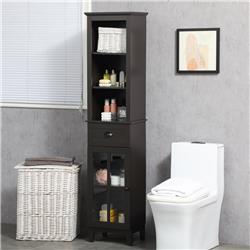 Picture of 212 Main 834-543V80BN Kleankin Slim Storage Bathroom Cabinet - Door & Shelves Linen Tower&#44; Brown