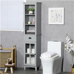 Picture of 212 Main 834-543V80GY Kleankin Slim Storage Bathroom Cabinet - Door & Shelves Linen Tower&#44; Gray