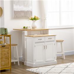 Picture of 212 Main 835-746V00WT Homcom Kitchen Island with Storage Cabinet & 2-Level Rubber Wood Butcher Block Table&#44; White & Natural