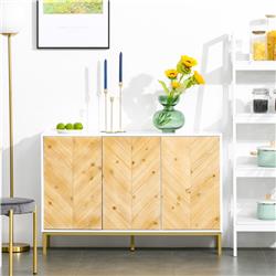 838-094 Homcom Modern 3 Door Accent Sideboard Storage Cabinet with Chevron Pattern & Adjustable Shelving, Natural Wood