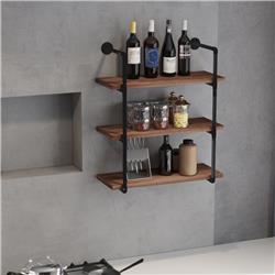 Picture of 212 Main 838-108 Homcom 3-Tier Industrial Pipe Shelves Floating Wall Mounted Bookshelf&#44; Rustic Brown