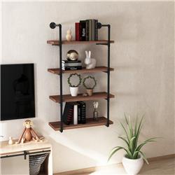 Picture of 212 Main 838-110 Homcom 4-Tier Industrial Pipe Shelves Floating Wall Mounted Bookshelf&#44; Rustic Brown