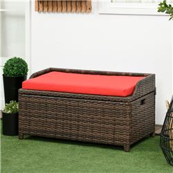 Picture of 212 Main 841-153V02BN Outsunny Patio Wicker Storage Bench&#44; Brown Rattan & Red Cushion