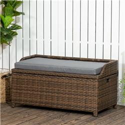 Picture of 212 Main 841-153V02CG Outsunny Patio Wicker Storage Bench&#44; Brown Rattan & Gray Cushion