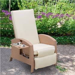 Picture of 212 Main 841-167 Outsunny Outdoor Rattan Wicker Adjustable Recliner Lounge Chair with Drink Tray&#44; Beige & Cream White