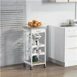 Picture of 212 Main 801-152WT Homcom Mobile Rolling Kitchen Island Trolley Serving Cart with Underneath Drawer & Slide-Out Wire Storage Basket&#44; White & Oak Veneered Top