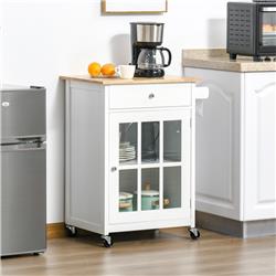 Picture of 212 Main 801-175 34 in. Homcom Rolling Cart Storage Cabinet Trolley Kitchen Island&#44; White & Oak