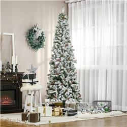 830-547V01GN 7.5 ft. Homcom Pencil Snow Flocked Artificial Christmas Tree with 950 Pine Realistic Branches, Green & White -  212 Main