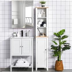 Picture of 212 Main 834-304 Kleankin Storage Bathroom Cabinet with 3 Tier Adjustable Shelf Storage&#44; White & Wood Grain Table Top