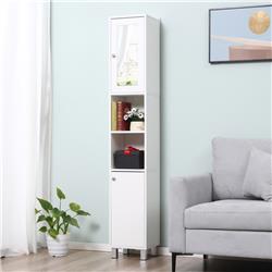 834-381 71 in. Kleankin Tall Bathroom Storage Cabinet with Mirror, White