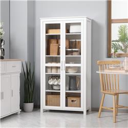 Picture of 212 Main 835-653 Homcom Freestanding Kitchen Pantry - 5-tier Storage Display Cabinet - Curio Cabinet with Adjustable Shelves & 2 Glass Doors for Living Room&#44; White