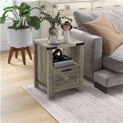 Picture of 212 Main 838-006V80GY 18 in. Homcom Small Bedside Table End Side Table with 1 Drawer 1 Open Shelf - Grey Oak