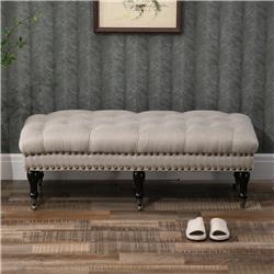 Picture of 212 Main 838-066CW Homcom Mobile Upholstered Bench Rolling Button-Tufted Fabric Accent Ottoman with Nailhead Trim & Wheels - Beige