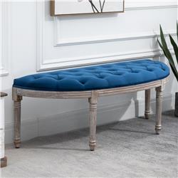 Picture of 212 Main 838-067V80BU Homcom Tufted Upholstered Velvet-Touch Fabric Accent Seat with Rubberwood Legs Vintage Semi-Circle Hallway Bench - Blue
