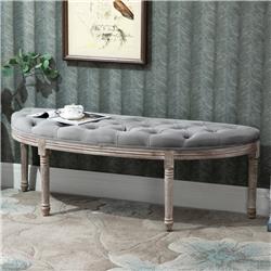 Picture of 212 Main 838-067V80GY Homcom Tufted Upholstered Velvet-Touch Fabric Accent Seat with Rubberwood Legs Vintage Semi-Circle Hallway Bench - Grey