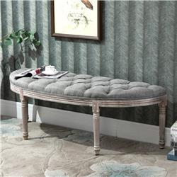 Picture of 212 Main 838-067V81 Homcom Tufted Upholstered Linen-Touch Fabric Accent Seat with Rubberwood Legs Vintage Semi-Circle Hallway Bench - Grey