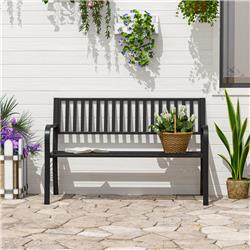 Picture of 212 Main 840-039 50 in. Outsunny Garden Park Bench Slatted Steel Outdoor Decorative Loveseat for Patio Lawn - Black