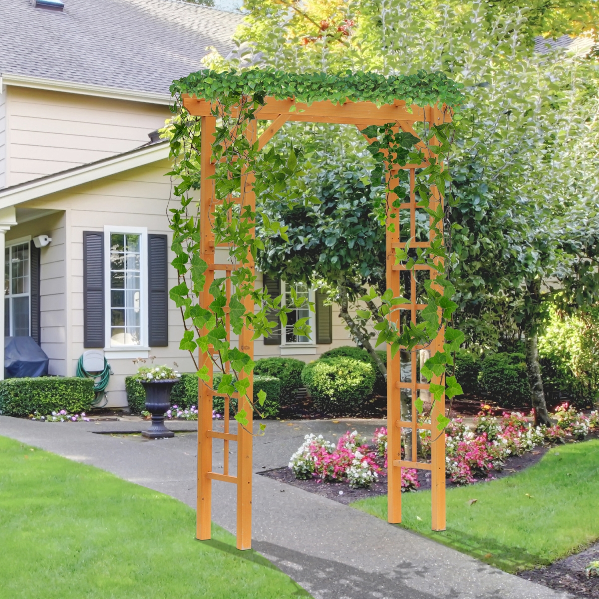 Wood Outdoor Garden Arbor - Orange - 7 ft. - Natural Fir Wood - Easy Assembly