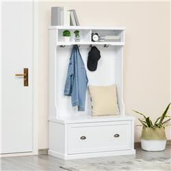 Picture of 212 Main 837-038V01WT Homcom Modern Hall Tree Coat Rack with Shoe Storage Bench with 4 Double Hooks & 2 Shelves for Hallway - White
