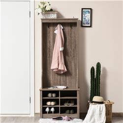 Picture of 212 Main 837-100 Homcom Coat Rack Wooden Hall Tree Bench with Shoe Rack 3 Hooks for Hallway or Living Room - Brown