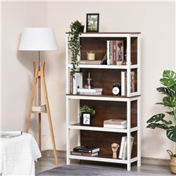 Picture of 212 Main 837-114 Homcom Modern 4 Tier Bookshelf Bookcase Utility Storage Shelf Organizer for Home Study Office with Display Rack - White & Walnut