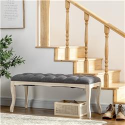 837-178CG 43 in. Homcom Upholstered Entryway Bench Linen Fabric Ottoman Stool with Button Tufted Seat - Dark Grey -  212 Main