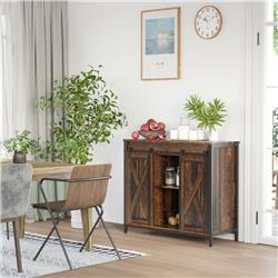Picture of 212 Main 839-413BN Homcom Industrial Sideboard Buffet Cabinet with Sliding Barn Doors - Rustic Brown