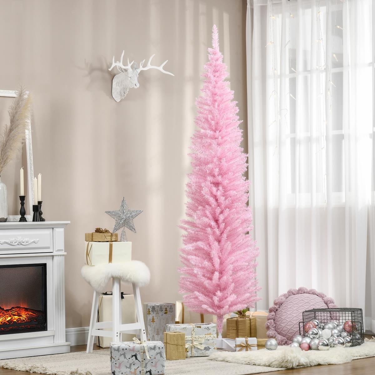830-182V01RD 7 ft. Homcom Artificial Christmas Pencil Tree - Pink