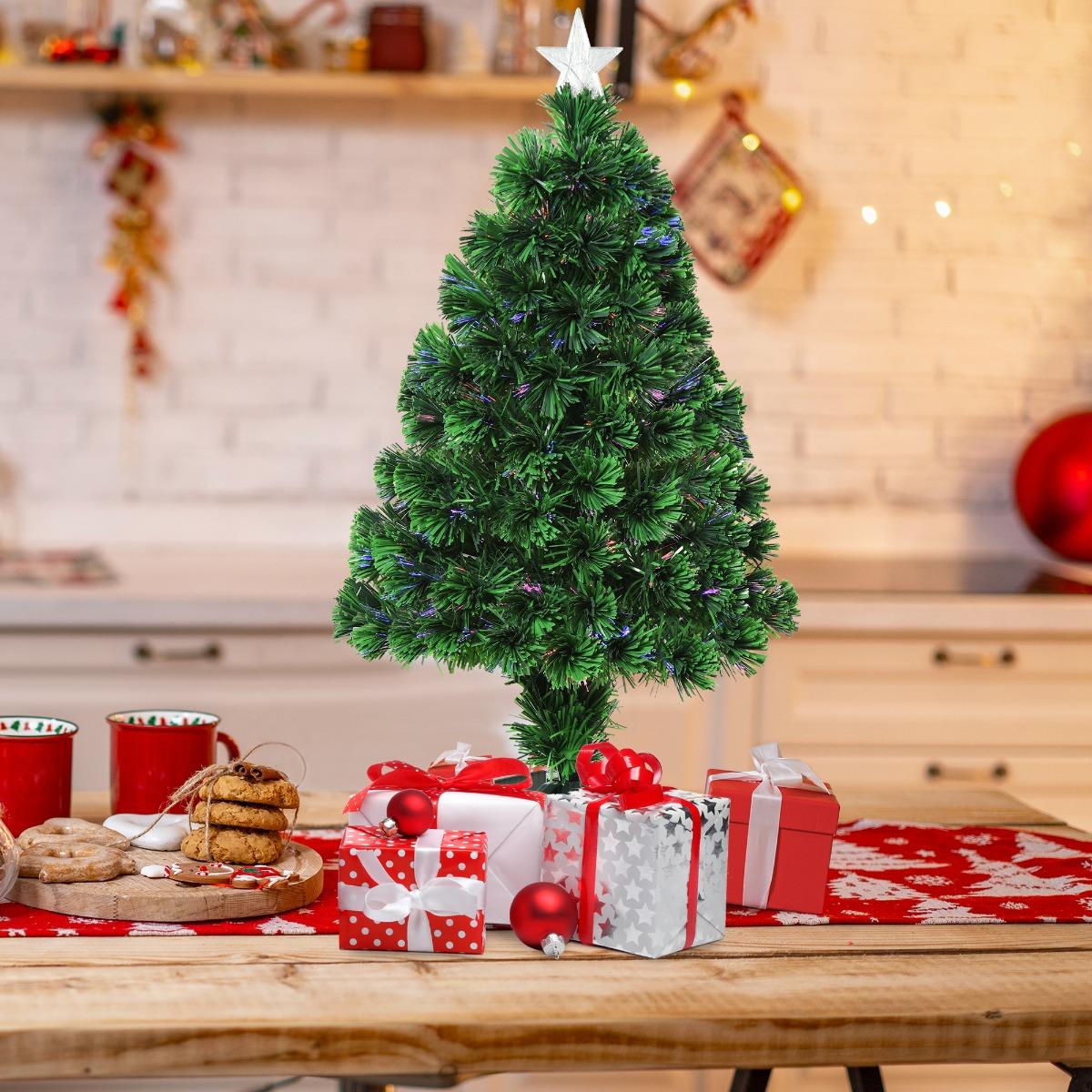 830-256GN 2.5 ft. Homcom Tall Pre-Lit Douglas Fir Tabletop Artificial Christmas Tree with Realistic Branches - Green -  212 Main