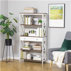 Picture of 212 Main 836-316 Homcom 4-Tier Shelving Bookcase Storage Cupboard Modern Book Shelf with Pull Out Drawer - White