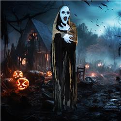 Picture of 212 Main 844-517V00MX Outsunny Outdoor Halloween Decorations Hanging Ghost Stretching Out Arms with Sound & Motion Activated Light Up Hands - Black